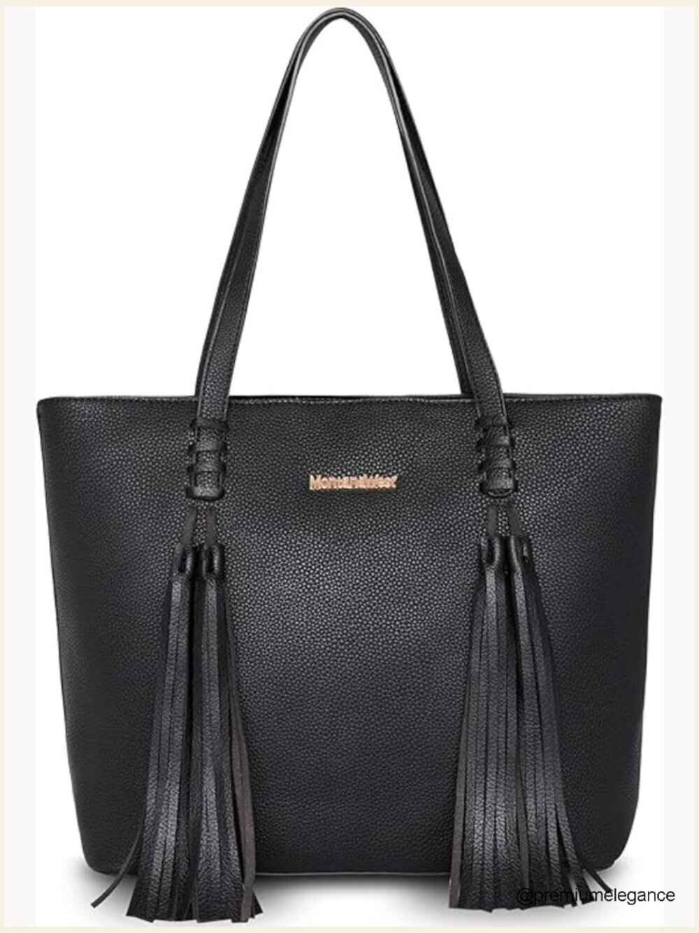 Large Vegan Leather Tote Bag with Fringe and CC Pocket for Work